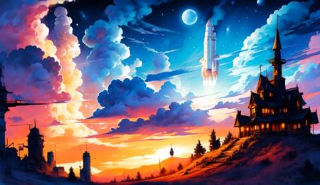 【LORA】Fantasy Night Scenery background (可影响画风) Style